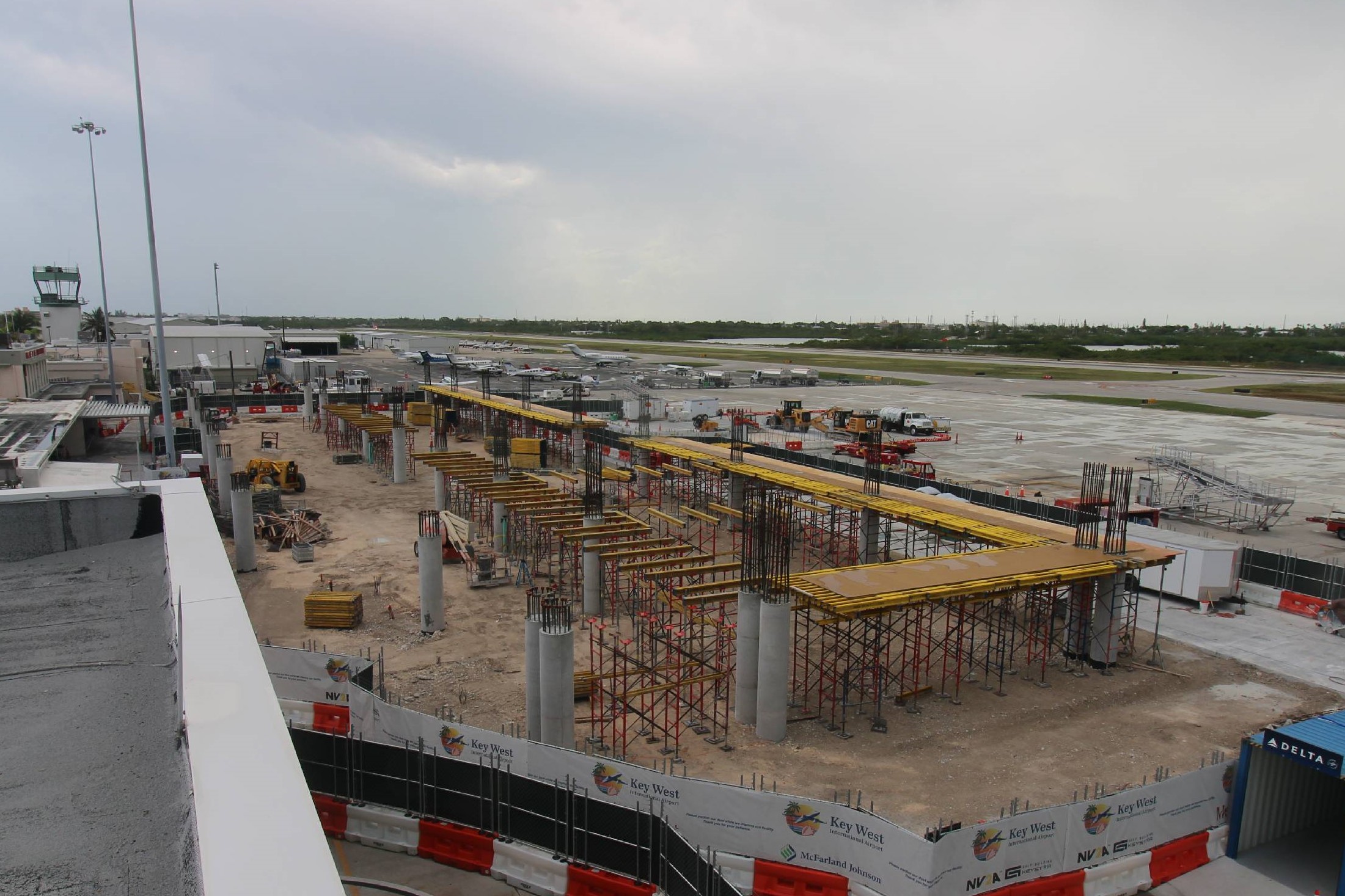 A photo of construction in progress, including preparation for concrete, at Key West International Airport.